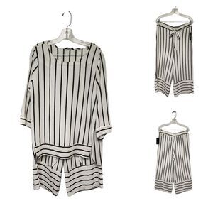 Jules & Leopold 2PC Pants Set Striped 3/4 Scoop Neck Size Medium Ivory/Blue